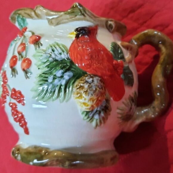 Cardinal & Holly Ceramic Creamer & Sugar SET (VINTAGE) - Picture 2 of 5
